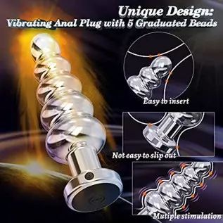 Vibrating Anal Vibrator Metal Anal Plug, Anal Beads Stimulator with 10 Vibration Modes Prostate Massager Graduated Design Remote