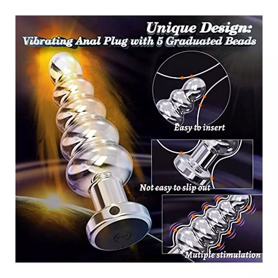 Vibrating Anal Vibrator Metal Anal Plug, Anal Beads Stimulator with 10 Vibration Modes Prostate Massager Graduated Design Remote