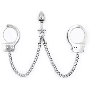 Anal Plug with Butt Plug Trainer Long Chain Handcuffs Stainless Steel SM Bed Restraint Set Sex Toys +Fetish Blindfold Couple Fli