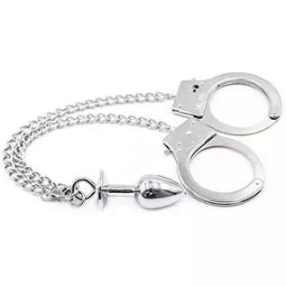 Anal Plug with Butt Plug Trainer Long Chain Handcuffs Stainless Steel SM Bed Restraint Set Sex Toys +Fetish Blindfold Couple Fli