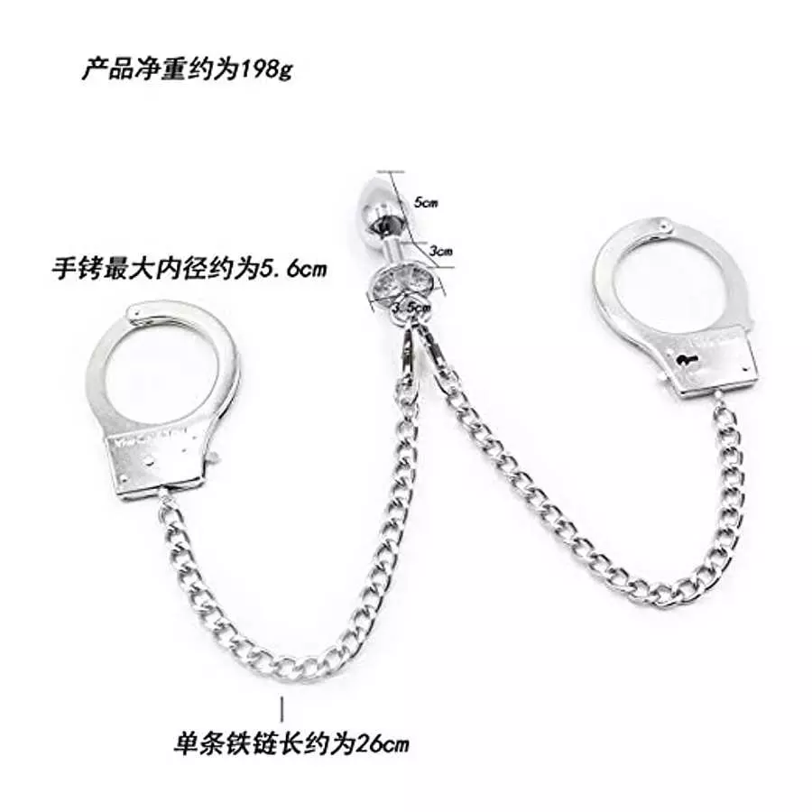 Anal Plug with Butt Plug Trainer Long Chain Handcuffs Stainless Steel SM Bed Restraint Set Sex Toys +Fetish Blindfold Couple Fli