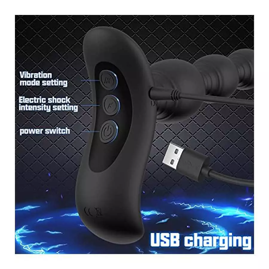 Electric Shock Anal Vibrator Prostate Stimulator, XINBALE 10 Vibration Modes Electric Stimulation Butt Plug Vibrating Anal Plug 