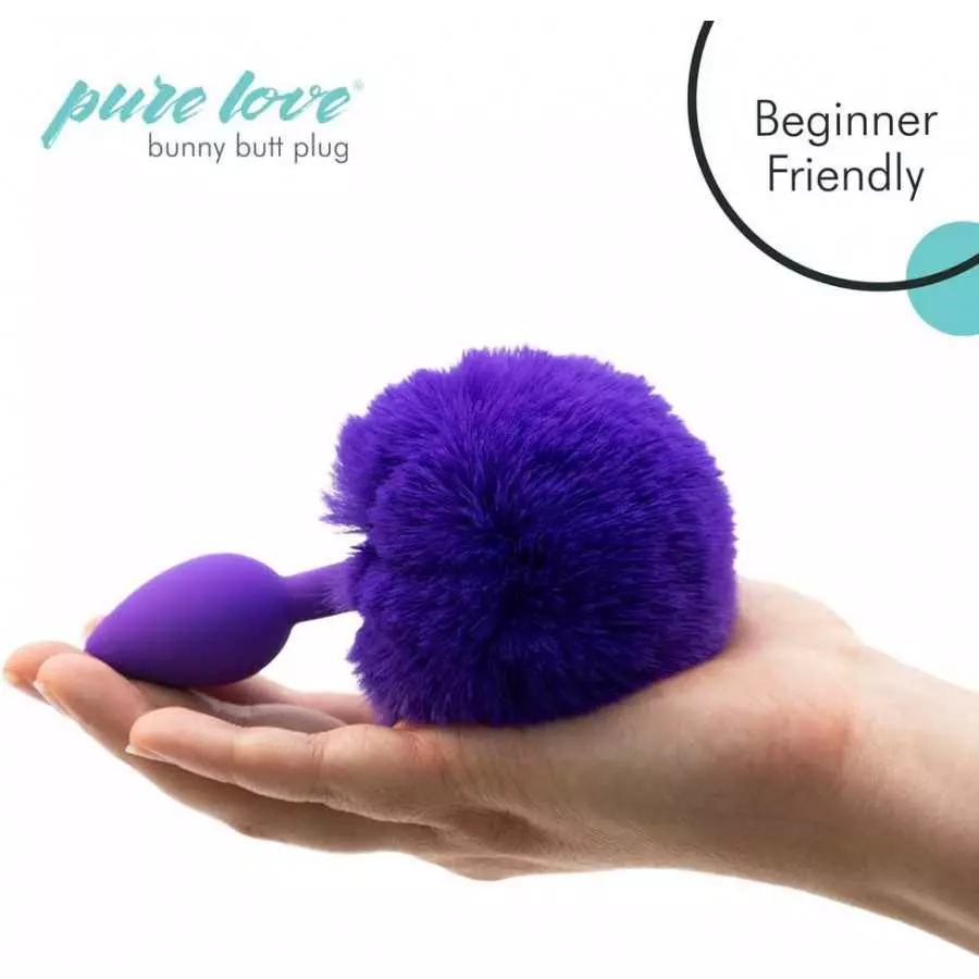 Pure Love Fluffy Bunny Tail, Silicone Anal Butt Plug, Purple Color, Adult Sex Toy, 45g