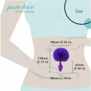 Pure Love Fluffy Bunny Tail, Silicone Anal Butt Plug, Purple Color, Adult Sex Toy, 45g