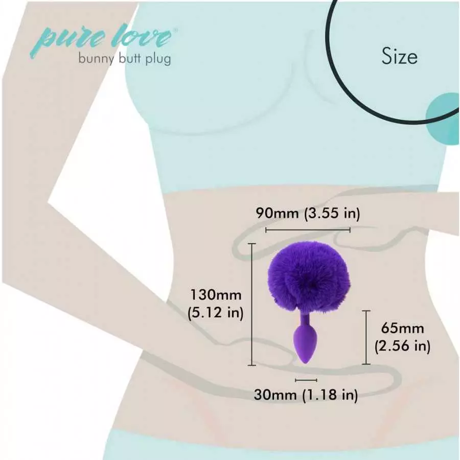 Pure Love Fluffy Bunny Tail, Silicone Anal Butt Plug, Purple Color, Adult Sex Toy, 45g