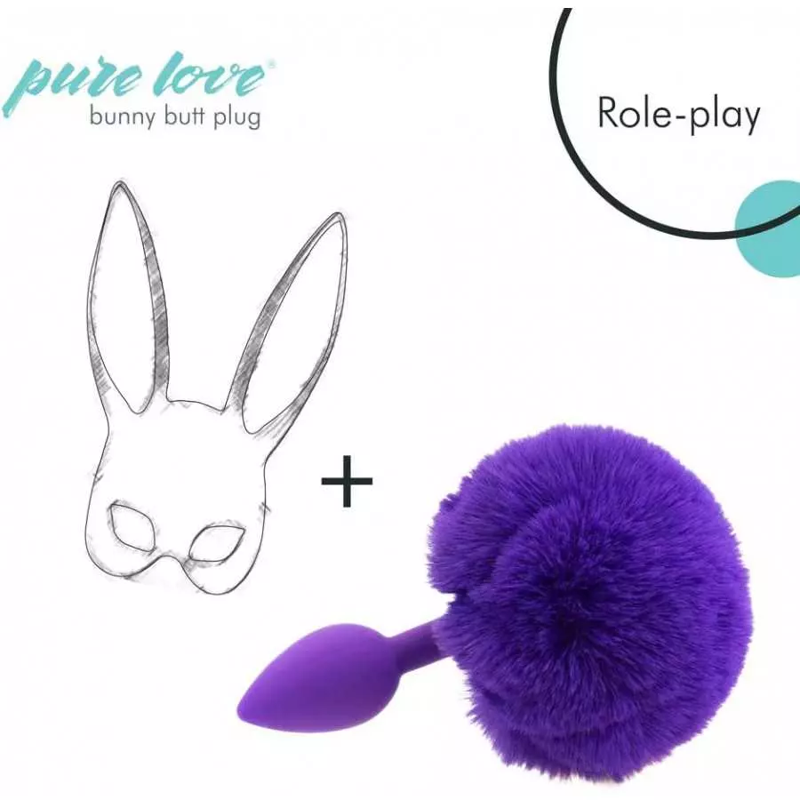 Pure Love Fluffy Bunny Tail, Silicone Anal Butt Plug, Purple Color, Adult Sex Toy, 45g