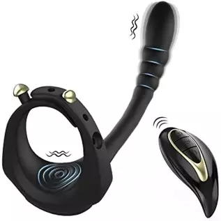 Vibrating Taint Teaser Cock Ring with Bullet, 3 in 1 Adjustable Penis Ring with Remote, Anal Vibrator with 10 Frequencies, Prost
