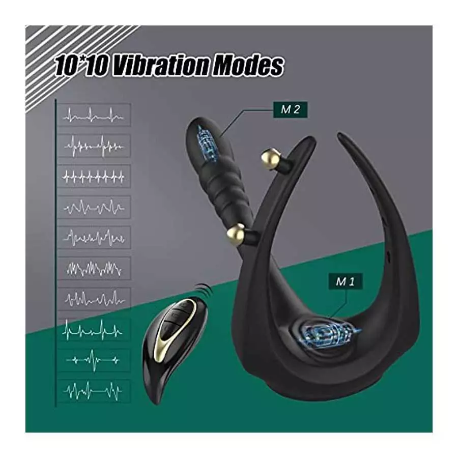 Vibrating Taint Teaser Cock Ring with Bullet, 3 in 1 Adjustable Penis Ring with Remote, Anal Vibrator with 10 Frequencies, Prost