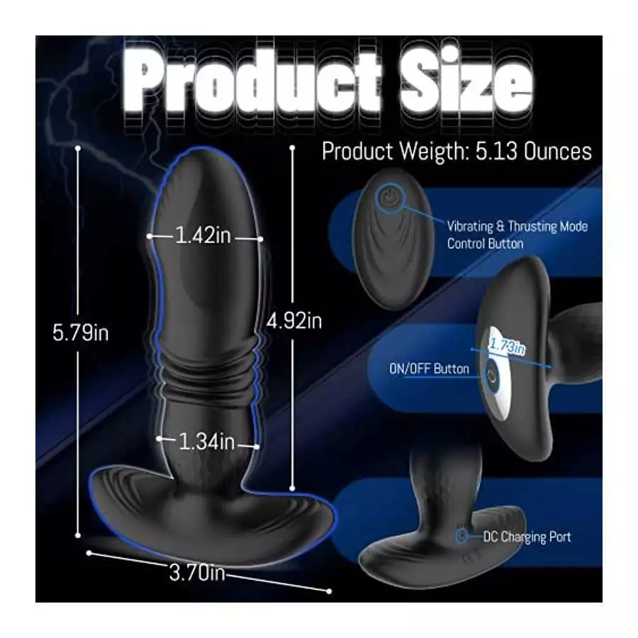 Thrusting Anal Vibrator Butt Plug with APP & Remote Control, Vibrating Anal Plug Prostate Massager with 9 Thrusting & Vibration 