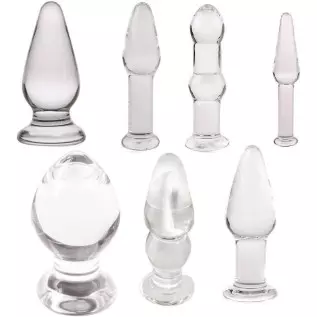 7 Types Set Anal Plug Butt Sex New Top Unique Design Sex Toy Adult Products Crystal Glass Transparent Calabash Shaped Anal Butt 
