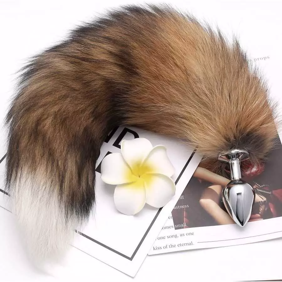 AKStore Fox Tail Anal Butt Plug Sex Toys for SM & Cospaly (Black-White + Ear)