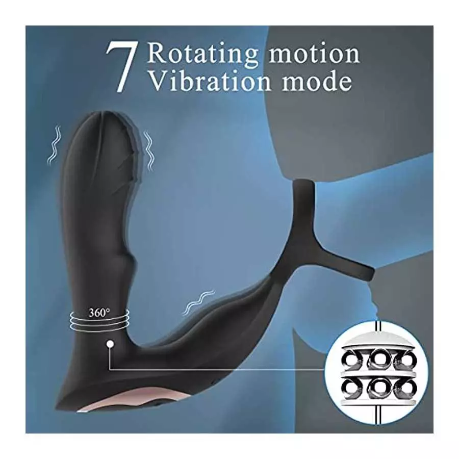 4 in 1 Anal Vibrator Prostate Massagers with 360° Rotating Anal Butt Plug Stimulator and Cock Rings, Remote Control 7 Rotating S
