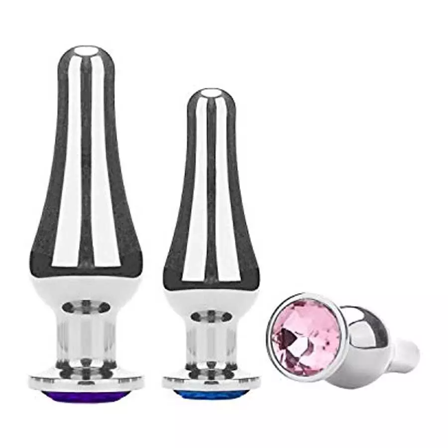 Anal Plug Anal Trainer Kit, Greatlevel Tapered Metal Jeweled Fetish Jewelry Butt Plug Anal Sex Toys Women Men Couples Lover (3PC