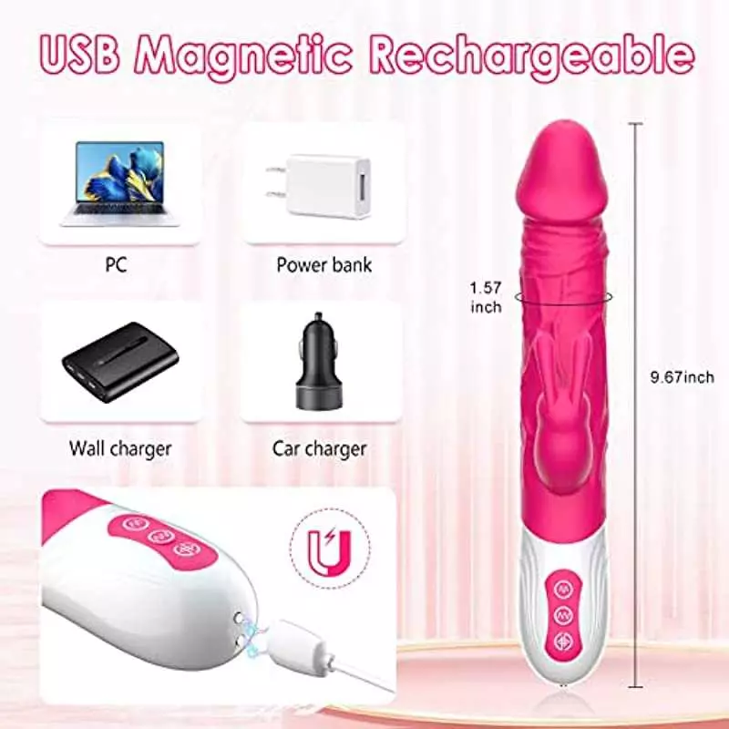 Beaded G Spot Rabbit Vibrator Realistic Thrusting & Heating Dildo Anal Adult Sex Toys for Women, Clitoral Stimulator with 10 Vib