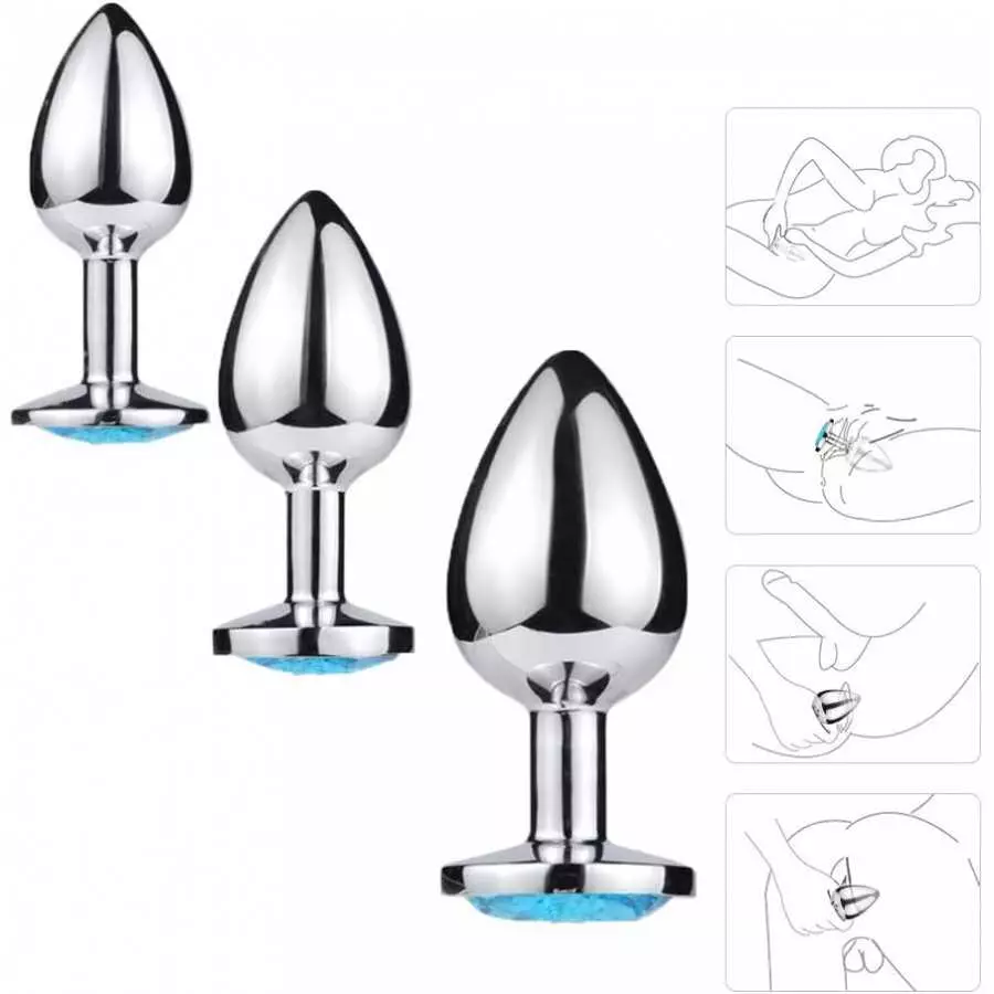 Anal Training Kits 3PCS Stainless Steel Anal Butt Plug Set with Jewelry Fetish Kinky Sex Toys for Beginners Advanced Users Romi 