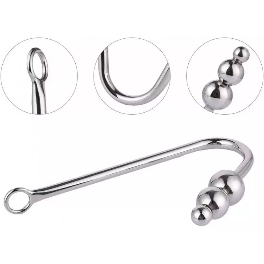 FST Stainless Steel Anal Hook, Buttplug Hook with 3 Interchangeable Heart Balls Anal Sex Toys for Couple Gay Lesbian