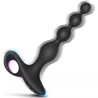 Vibrating Anal Beads Butt Plug, Rechargeable Silicone Anal Vibrator with 10 Vibration Modes Graduated Design Waterproof Prostate