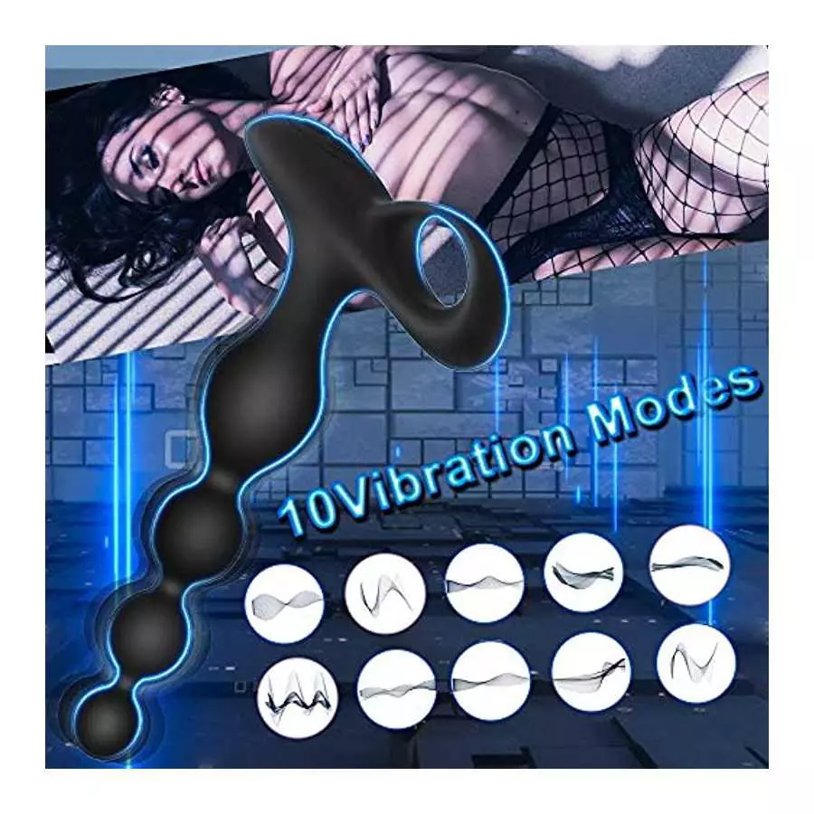 Vibrating Anal Beads Butt Plug, Rechargeable Silicone Anal Vibrator with 10 Vibration Modes Graduated Design Waterproof Prostate
