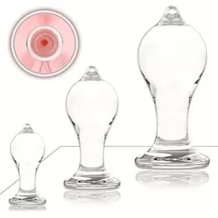 Butt Plug Training Set with See-Through Base, 3 Sizes Transparent Crystal Acrylic Anal Plugs Trainer Kit with Round Tip Tapered 