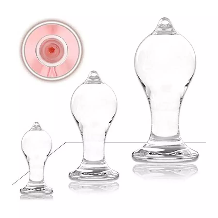 Butt Plug Training Set with See-Through Base, 3 Sizes Transparent Crystal Acrylic Anal Plugs Trainer Kit with Round Tip Tapered 