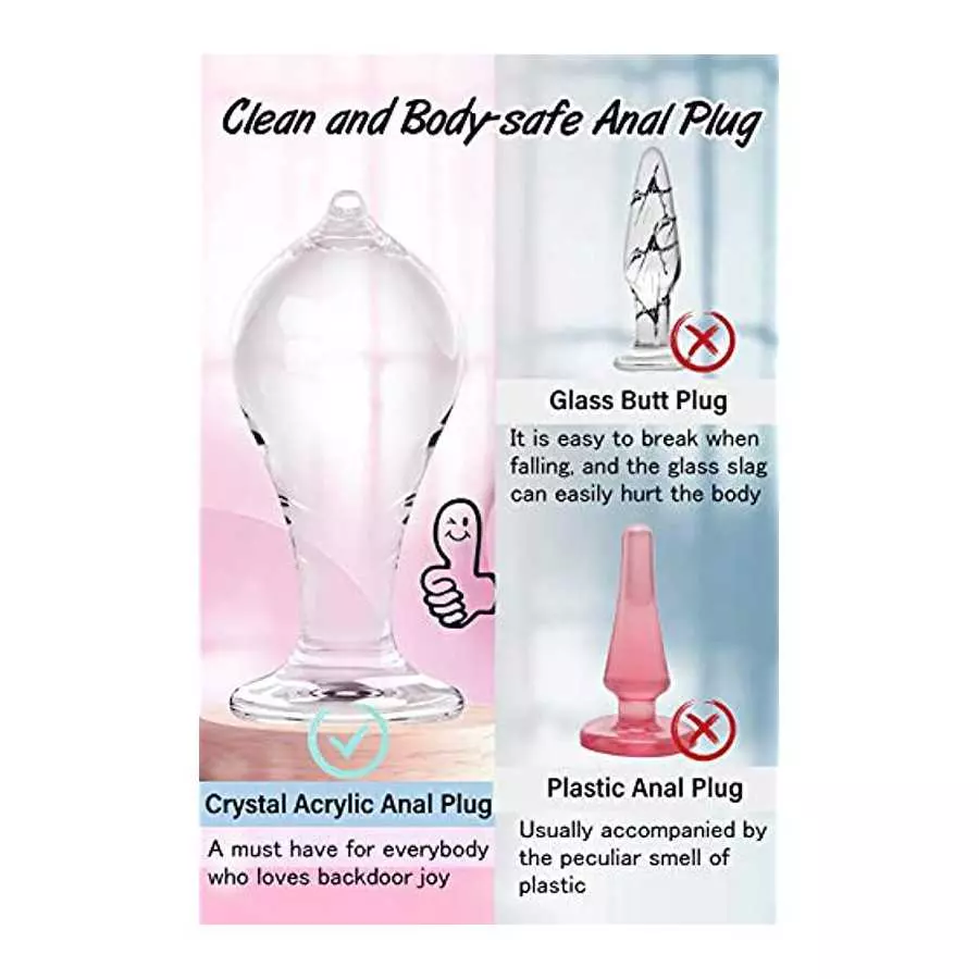 Butt Plug Training Set with See-Through Base, 3 Sizes Transparent Crystal Acrylic Anal Plugs Trainer Kit with Round Tip Tapered 