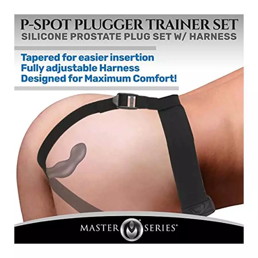 Master Series P-Spot Plugger Anal Prostate Plug Trainer Set with Harness. Premium Silicone Butt Plug Sex Pegging Toy. 3 Anal Plu