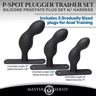 Master Series P-Spot Plugger Anal Prostate Plug Trainer Set with Harness. Premium Silicone Butt Plug Sex Pegging Toy. 3 Anal Plu