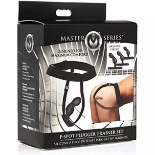 Master Series P-Spot Plugger Anal Prostate Plug Trainer Set with Harness. Premium Silicone Butt Plug Sex Pegging Toy. 3 Anal Plu