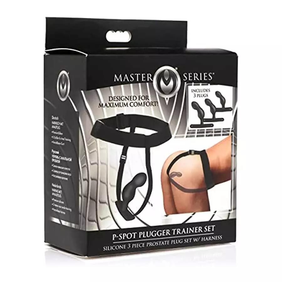 Master Series P-Spot Plugger Anal Prostate Plug Trainer Set with Harness. Premium Silicone Butt Plug Sex Pegging Toy. 3 Anal Plu