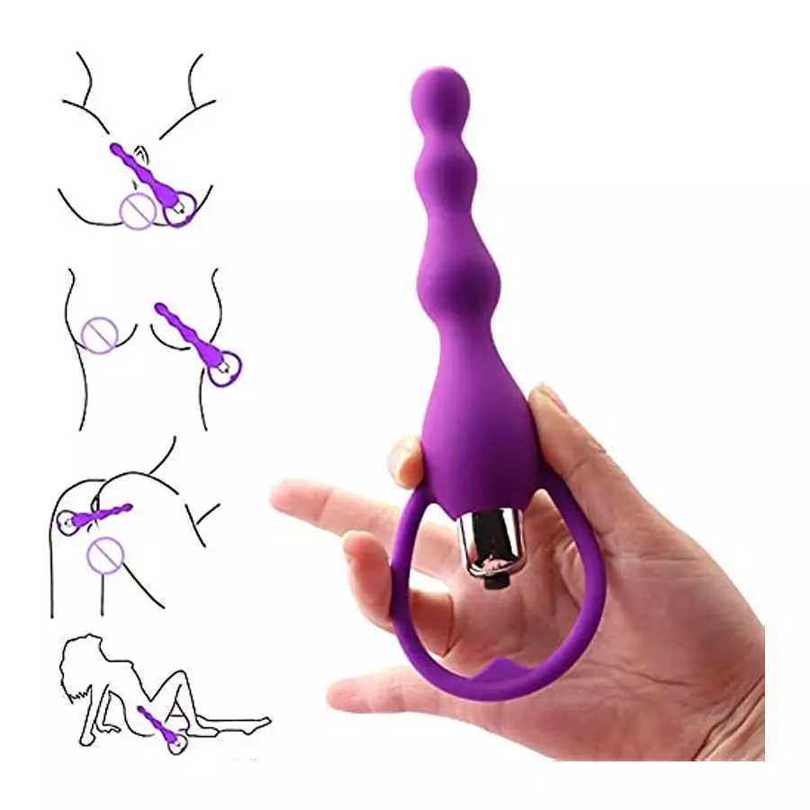 Vibrating Anal Beads Butt Plug, Graduated Design Silicone Anal Vibrator Waterproof G-spot Anal Sex Toy for Men, Women and Couple