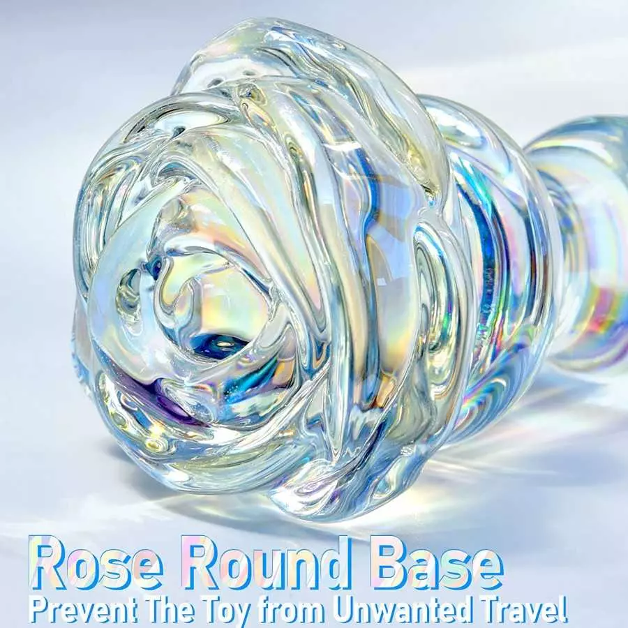 Glass Anal Beads Colorful Butt Plug Prostate Massager with Long Neck, Rose Round Base and 4 Gradual Beads Fetish Bum Plug Anal D