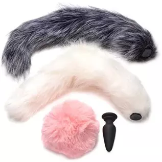 Tailz Snap-On Anal Plug with 3 Interchangeable Fox & Bunny Tails | Thick Furry Faux Fur Animal Tail for Women & Men | Adult Sex 