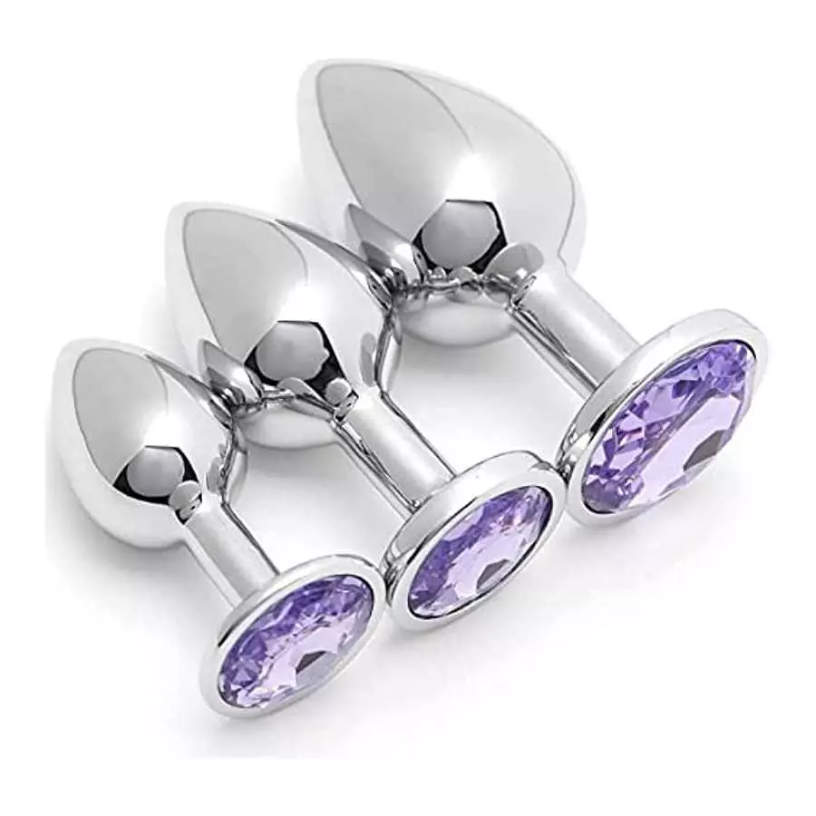 3Pcs Set Stainless Steel Anal Plug Butt Plugs Luxury Jewelry Design Anal Trainer S&M Adult Gay Sex Toy Gifts for Women Men (Ligh
