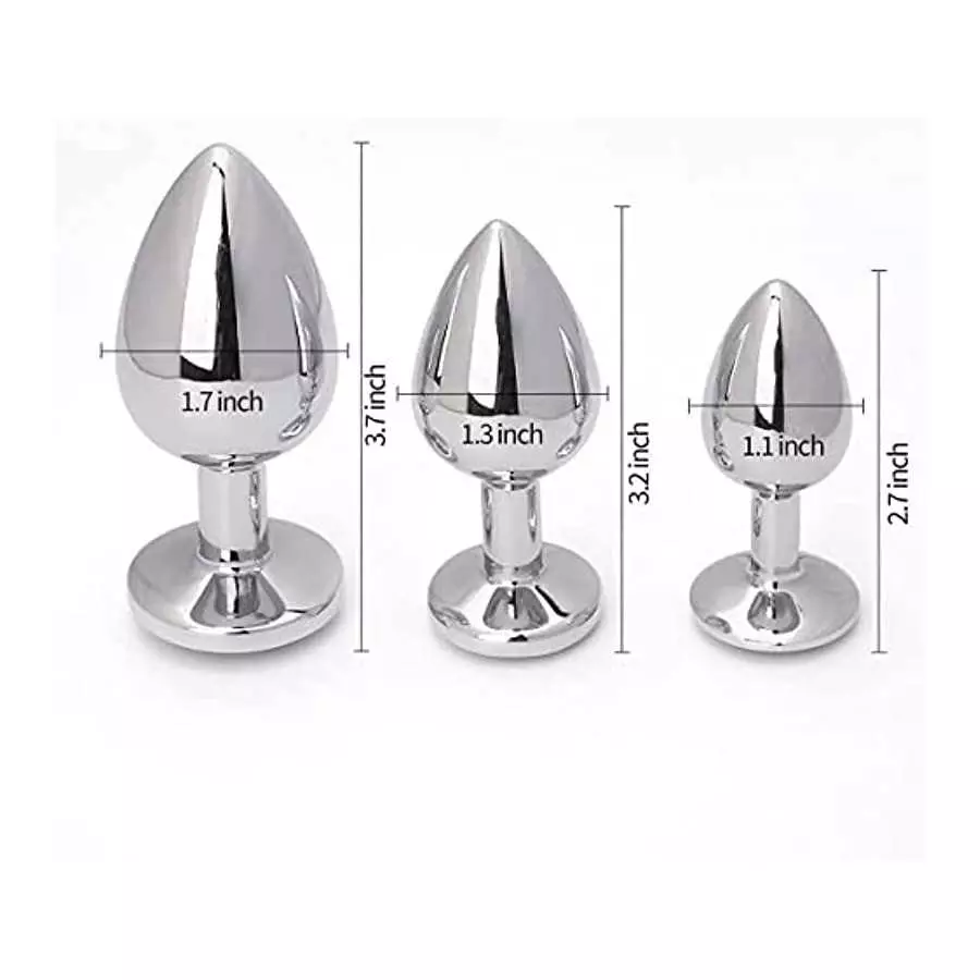3Pcs Set Stainless Steel Anal Plug Butt Plugs Luxury Jewelry Design Anal Trainer S&M Adult Gay Sex Toy Gifts for Women Men (Ligh