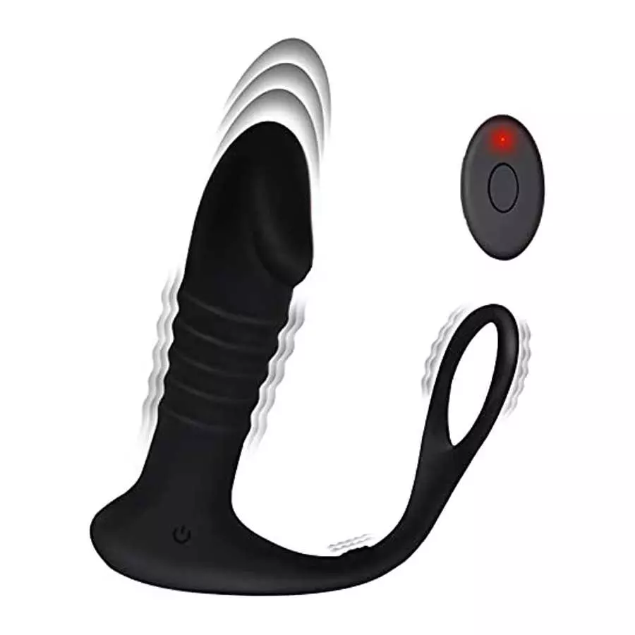 Thrusting Anal Vibrator with Cock Ring - Button & Remote Control Silicone Male Vibrator, Rechargeable Prostate Vibrator Sex Toys Thrusting Anal Vibrator with Cock Ring - Button & Remote Control Silicone Male Vibrator, Rechargeable Prostate Vibrator Sex Toys