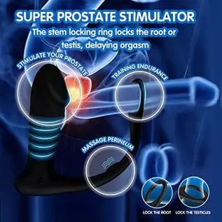 Thrusting Anal Vibrator with Cock Ring - Button & Remote Control Silicone Male Vibrator, Rechargeable Prostate Vibrator Sex Toys