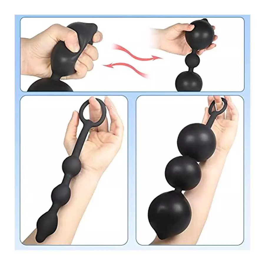 Expand Inflatable Anal Butt Plug Silicone Anal Beads with 3 Balls Detachable Needle Adjustable Size Adult Sex Toy for Gay Lesbia