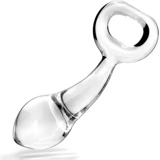 Glass Butt Plug with Pull Loop Anal Plug Prostate Massager with Spiral Texture, Long Neck and Tapered Head Fetish Anal Dilator M