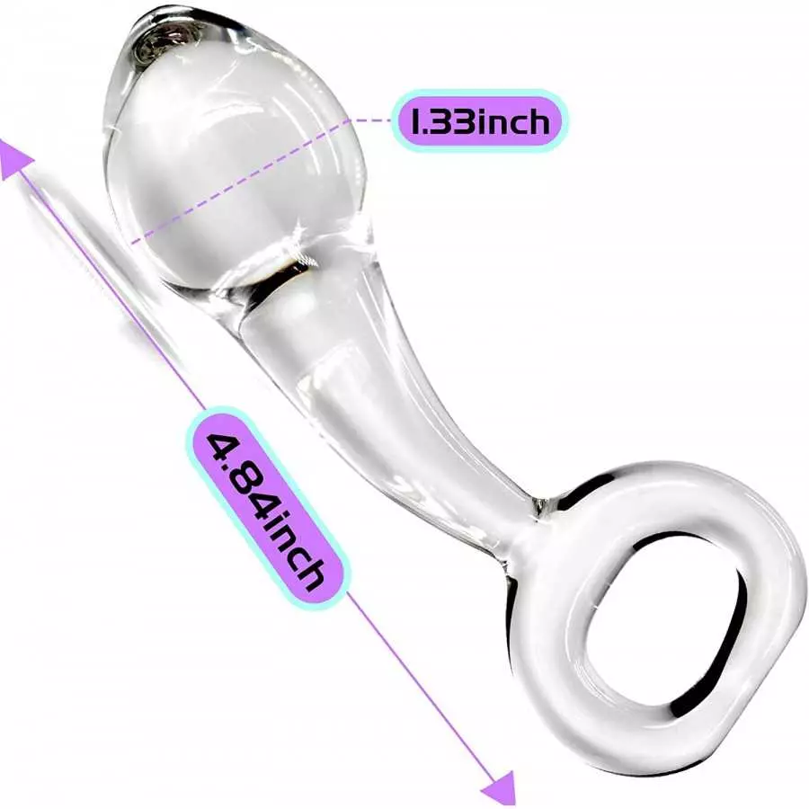 Glass Butt Plug with Pull Loop Anal Plug Prostate Massager with Spiral Texture, Long Neck and Tapered Head Fetish Anal Dilator M