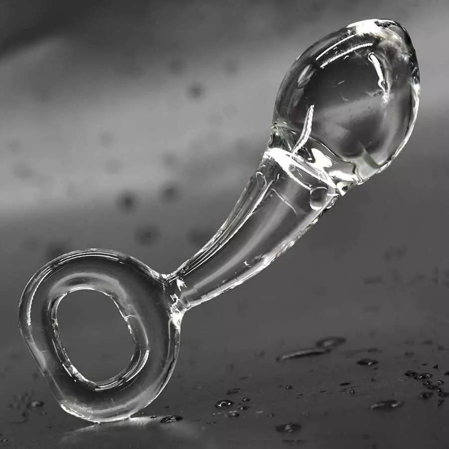 Glass Butt Plug with Pull Loop Anal Plug Prostate Massager with Spiral Texture, Long Neck and Tapered Head Fetish Anal Dilator M