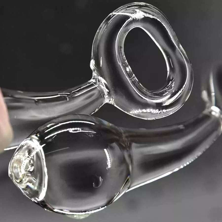 Glass Butt Plug with Pull Loop Anal Plug Prostate Massager with Spiral Texture, Long Neck and Tapered Head Fetish Anal Dilator M