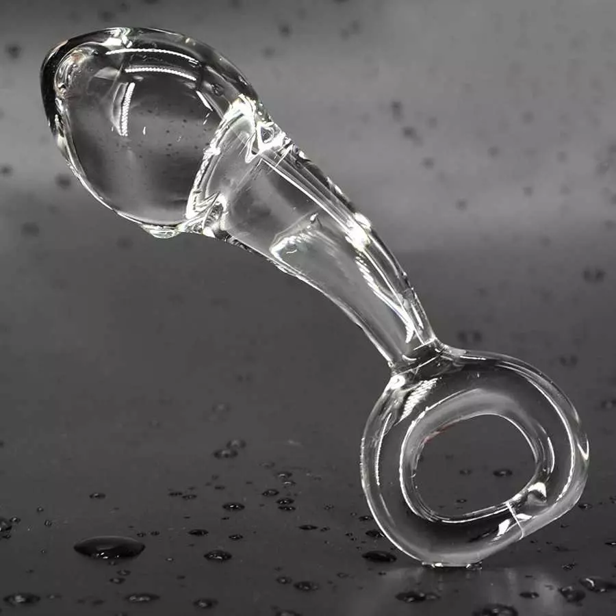 Glass Butt Plug with Pull Loop Anal Plug Prostate Massager with Spiral Texture, Long Neck and Tapered Head Fetish Anal Dilator M
