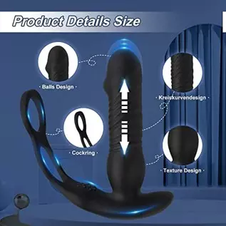 Thrusting Anal Vibrator Prostate Massager with Penis Ring Vibrating Dildo Anal Toy Butt Plug with 3 Thrust & 16 Vibration Modes,