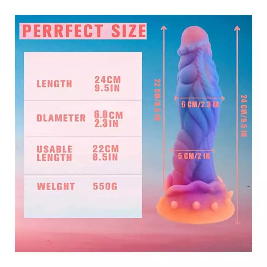 9.5 Inches Silicone Luminous Monster Dildo, Realistic Wide Dildo with Strong Suction Cup Anal Plug for Vaginal & Anal Hand-Free 