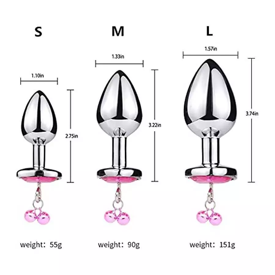 3 Pcs Anal Butt Plug Kit with Little Bells, Waterproof Stainless Steel Anus Dilator with Different Sizes, Adult Anal Trainer Sex