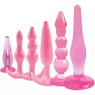 6PCS Waterproof Silicone Anales Trainer Set Pleasure Plug Toy for Women Men Anal Plug Stick Training Kit Large-Purple