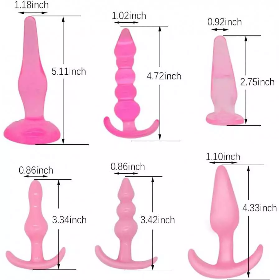 6PCS Waterproof Silicone Anales Trainer Set Pleasure Plug Toy for Women Men Anal Plug Stick Training Kit Large-Purple