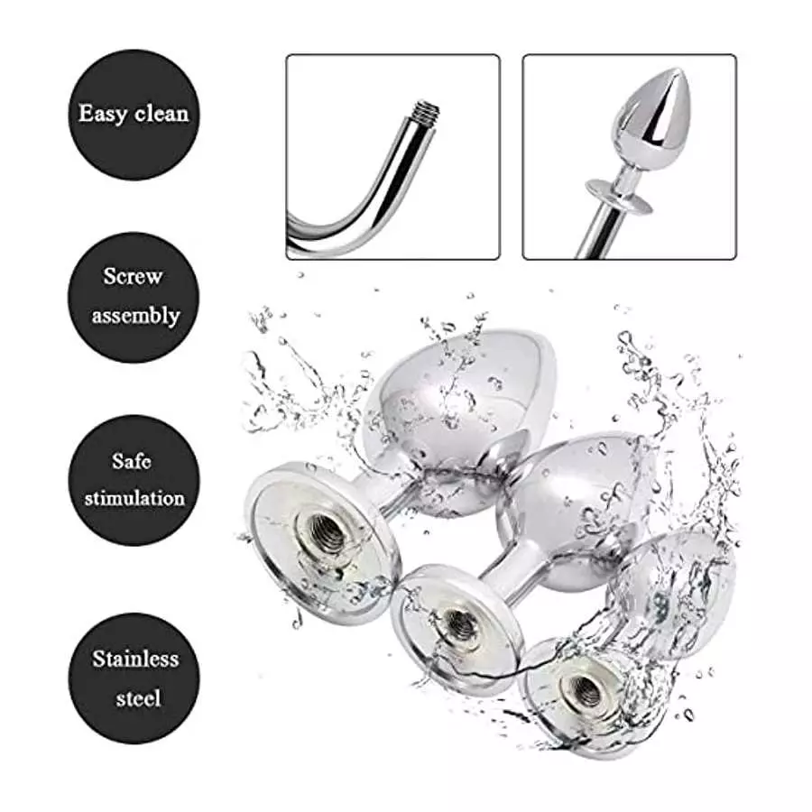 Anal Sex Toys Multifunction 7Pcs Set, Metal Anal Hook，Fox and Rabbit Tail Anal PlugWith，Comes 3 Interchangeable Heart Shape Meta