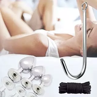 Anal Sex Toys Multifunction 7Pcs Set, Metal Anal Hook，Fox and Rabbit Tail Anal PlugWith，Comes 3 Interchangeable Heart Shape Meta