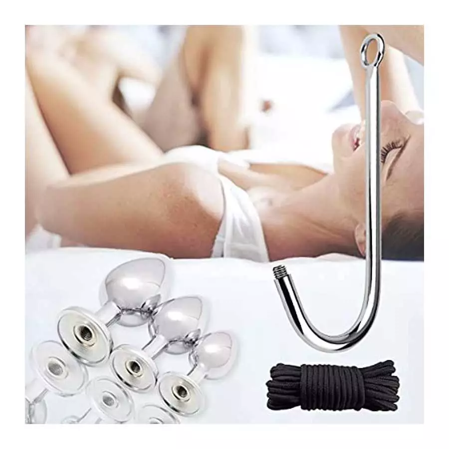 Anal Sex Toys Multifunction 7Pcs Set, Metal Anal Hook，Fox and Rabbit Tail Anal PlugWith，Comes 3 Interchangeable Heart Shape Meta